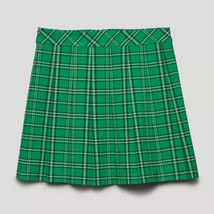 Aritzia Sunday Best Olive 15” Mini Skirt peacock green munro plaid